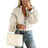 image:imageDokotoo Button Down Shirts for Women Lantern Long Sleeve Blouse Contrast Trim Dressy Casual Tops OutfitsBeige