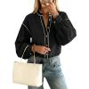 image:imageDokotoo Button Down Shirts for Women Lantern Long Sleeve Blouse Contrast Trim Dressy Casual Tops OutfitsBlack