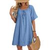 image:imageDokotoo Lightweight Flowy Denim Dress for Women 2026 Square Neck Short Sleeve Dresses Tie Knot Front Cotton Jean DressSky Blue