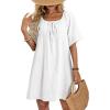 image:imageDokotoo Lightweight Flowy Denim Dress for Women 2026 Square Neck Short Sleeve Dresses Tie Knot Front Cotton Jean DressWhite