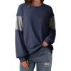 image:imageDokotoo Oversized Crewneck Sweatshirt for Women Long Sleeve Soft Knit Tops Striped Contrast Tunic Shirts Fall Winter ClothesNavy Blue