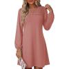 image:imageDokotoo Spring Dresses for Women 2026 Crochet Lace Neck Long Sleeve A Line Shift Dress Flowy Swing Mini DressPink