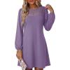 image:imageDokotoo Spring Dresses for Women 2026 Crochet Lace Neck Long Sleeve A Line Shift Dress Flowy Swing Mini DressPurple