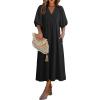 image:imageDokotoo Summer Dresses for Women 2026 Casual Dresses V Neck Puff Sleeve Empire Waist ALine Maxi DressBlack