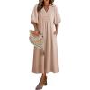 image:imageDokotoo Summer Dresses for Women 2026 Casual Dresses V Neck Puff Sleeve Empire Waist ALine Maxi DressOatmeal