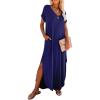 image:imageDokotoo Summer Dresses for Women 2026 Casual Maxi Dress V Neck Cap Sleeve Long Sundress with Pockets Beach VacationDark Blue