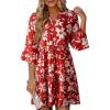 image:imageDokotoo Summer Dresses for Women 2026 Casual V Neck Babydoll Dress 34 Bell Sleeve Beach Vacation Mini DressRed