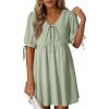 image:imageDokotoo Summer Dresses for Women 2026 Casual V Neck Bow Tie Short Sleeve Empire Waist ALine Mini DressSmoke Green