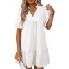 image:imageDokotoo Summer Dresses for Women Casual V Neck Puff Short Sleeve Ruffled Solid Cute Babydoll Mini Dress with PocketsWhite