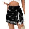 image:imageDokotoo Summer Shorts Skorts for Women Boho Floral Print Elastic Waist Asymmetrical Hem Beach Mini SkirtBlack