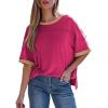 image:imageDokotoo Summer Tops for Women 2026 Loose Oversized T Shirts Crewneck Color Block Side Slits Basic Tee BlousesPink