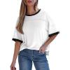 image:imageDokotoo Summer Tops for Women 2026 Loose Oversized T Shirts Crewneck Color Block Side Slits Basic Tee BlousesWhite