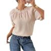 image:imageDokotoo Summer Tops for Women Casual Puff Short Sleeve Shirts Lace Crewneck Solid Floral Embroidered BlousesBeige