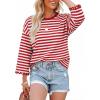image:imageDokotoo Sweatshirt for Women Long Sleeve Striped Oversized Sweatshirts Casual Crewneck Pullover Top 2026 Summer OutfitsRed Stripe