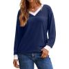 image:imageDokotoo V Neck T Shirts for Women Spring Fashion 2026 Business Casual Top Basic Tees Dressy BlousesNavy Blue