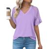 image:imageDokotoo V Neck T Shirts for Women Spring Summer Tops Dressy Casual Blouses Basic TeesPurple