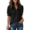 image:imageDokotoo Women Denim Shirt Button Down Casual Short Sleeve V Neck Blouse Summer TopsBlack