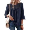 image:imageDokotoo Womens 2025 Fall Fashion Tops 34 Sleeve Crewneck Shirts Casual Chiffon Boho Lace BlousesNavy Blue