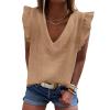 image:imageDokotoo Womens 2026 Cute V Neck Ruffle Sleeveless Shirts Elegant Tank Tops BlousesKhaki