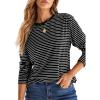 image:imageDokotoo Womens 2026 Spring Summer Casual Long Sleeve Tops Lightweight Crew Neck Knit Basic Striped T ShirtsWhite Stripe