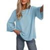 image:imageDokotoo Womens 34 Bell Sleeve Hollow Out Ruffle Shirts Crewneck Trendy Casual Loose Fit Blouse TopsBeau Blue