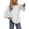 image:imageDokotoo Womens 34 Bell Sleeve Hollow Out Ruffle Shirts Crewneck Trendy Casual Loose Fit Blouse TopsWhite