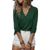 image:imageDokotoo Womens Basic Casual V Neck Plaid Print Cuffed Long Sleeve Work Tops Blouses Shirts S2XLZz Green