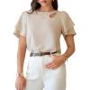 image:imageDokotoo Womens Blouses Double Layer Ruffle Sleeve Casual Shirt Crewneck CutOut Tops Summer OutfitsBeige
