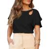 image:imageDokotoo Womens Blouses Double Layer Ruffle Sleeve Casual Shirt Crewneck CutOut Tops Summer OutfitsBlack