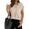 image:imageDokotoo Womens Business Casual Short Sleeve Chiffon Slit Shirts 2026 Summer Elegant Knot Neckline TopsBeige