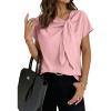 image:imageDokotoo Womens Business Casual Short Sleeve Chiffon Slit Shirts 2026 Summer Elegant Knot Neckline TopsFushia