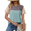 image:imageDokotoo Womens Casual Color Block T Shirts Short Sleeve Loose Crewneck Knitted Tops 2026 Spring Summer TrendyMyosotis