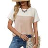 image:imageDokotoo Womens Casual Color Block T Shirts Short Sleeve Loose Crewneck Knitted Tops 2026 Spring Summer TrendySmoke Gray