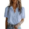 image:imageDokotoo Womens Casual V Neck Short Sleeve Button Down Shirts Business Casual Work Boho Tops BlousesBeau Blue