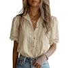 image:imageDokotoo Womens Casual V Neck Short Sleeve Button Down Shirts Business Casual Work Boho Tops BlousesBeige