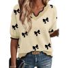 image:imageDokotoo Womens Casual V Neck Short Sleeve Sweater Ribbed Knit Lightweight Sweaters Tops Fashion Clothing OutfitsBeige