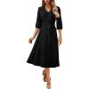 image:imageDokotoo Womens Dresses Lace VNeck Half Sleeve Belted Empire Waist Casual Dress ALine Hem Summer Midi Dress with PocketsBlack