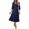 image:imageDokotoo Womens Dresses Lace VNeck Half Sleeve Belted Empire Waist Casual Dress ALine Hem Summer Midi Dress with PocketsNavy Blue