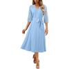 image:imageDokotoo Womens Dresses Lace VNeck Half Sleeve Belted Empire Waist Casual Dress ALine Hem Summer Midi Dress with PocketsSky Blue