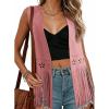 image:imageDokotoo Womens Fringe Vest Cowgirl Western Outfits 70s Hippie Costume Sleeveless Hollow Out Faux Suede Tassel OuterwearPink