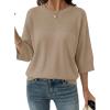 image:imageDokotoo Womens Half Sleeve Casual Oversized Trendy Sweaters Crewneck Cropped Sweater Knit TopsDune