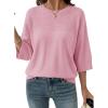 image:imageDokotoo Womens Half Sleeve Casual Oversized Trendy Sweaters Crewneck Cropped Sweater Knit TopsPink