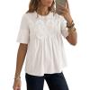 image:imageDokotoo Womens Lace Blouse Elegant Flared Swing Tops Crew Neck Short Sleeve Textured Embroidered Mesh ShirtsWhite