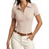 image:imageDokotoo Womens Polo Shirts Short Sleeve Business Casual Tops V Neck Collared Shirts Slim Fit BlousesBeige