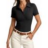 image:imageDokotoo Womens Polo Shirts Short Sleeve Business Casual Tops V Neck Collared Shirts Slim Fit BlousesBlack