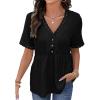 image:imageDokotoo Womens Short Sleeve Babydoll Tops Lace Trim V Neck Cotton Tunic Shirts for Women 2026 Summer Spring BlouseBlack