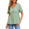 image:imageDokotoo Womens Short Sleeve Babydoll Tops Lace Trim V Neck Cotton Tunic Shirts for Women 2026 Summer Spring BlouseClearly Aqua