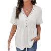 image:imageDokotoo Womens Short Sleeve Babydoll Tops Lace Trim V Neck Cotton Tunic Shirts for Women 2026 Summer Spring BlouseWhite