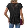 image:imageDokotoo Womens Silk Satin Tops Short Sleeve Shirts Crewneck Back Lace Patchwork Casual Dressy Blouse Summer OutfitsBlack