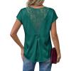 image:imageDokotoo Womens Silk Satin Tops Short Sleeve Shirts Crewneck Back Lace Patchwork Casual Dressy Blouse Summer OutfitsGreen